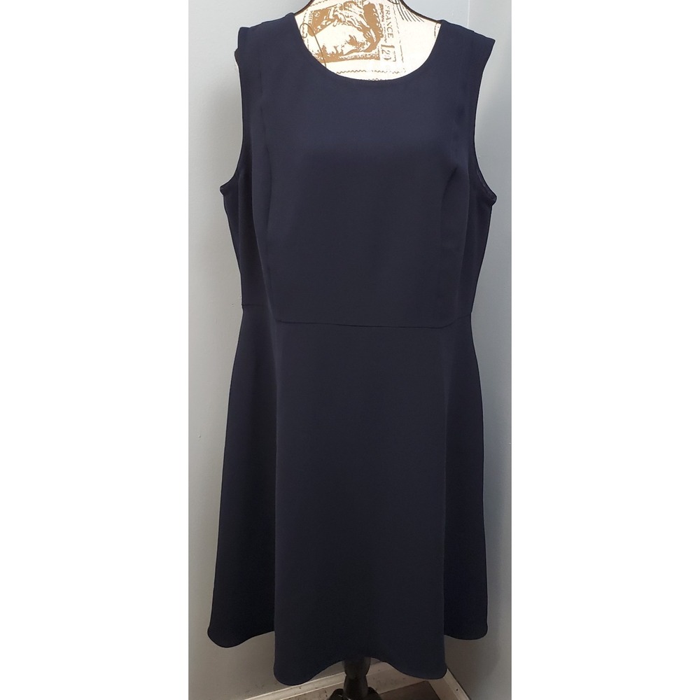 Talbots Fit & Flare Dress Womens 18 Navy Sleeveless Career Cocktail Everyday